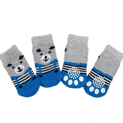 Non Slip Pet Socks for Dogs and Cats Knitted Paw Protector with Grips L Size - Red bear