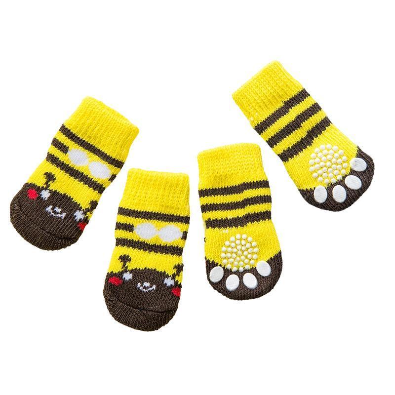 Non Slip Pet Socks for Dogs and Cats Knitted Paw Protector with Grips L Size - Grey stripes