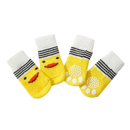 Non Slip Pet Socks for Dogs and Cats Knitted Paw Protector with Grips L Size - Blue bones