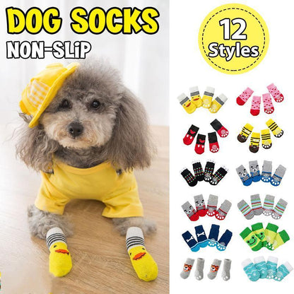 Dog Socks Non-Slip Grip Slip Anti-Slip - Puppy Cat Pet Shoes Slippers M Size - Grey tiger