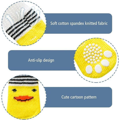 Dog Socks Non-Slip Grip Slip Anti-Slip - Puppy Cat Pet Shoes Slippers M Size - Grey tiger
