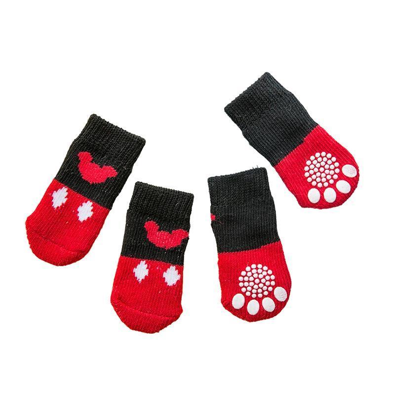 Dog Socks Non-Slip Grip Slip Anti-Slip - Puppy Cat Pet Shoes Slippers M Size - Grey tiger