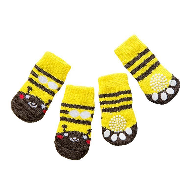 Dog Socks Non-Slip Grip Slip Anti-Slip - Puppy Cat Pet Shoes Slippers M Size - Grey tiger