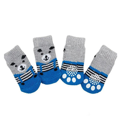 Dog Socks Non-Slip Grip Slip Anti-Slip - Puppy Cat Pet Shoes Slippers M Size - Grey tiger