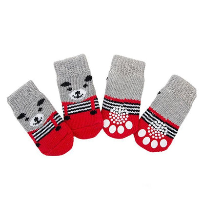 Dog Socks Non-Slip Grip Slip Anti-Slip - Puppy Cat Pet Shoes Slippers M Size - Grey tiger