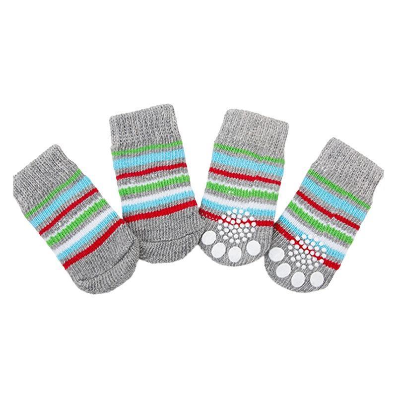 Dog Socks Non-Slip Grip Slip Anti-Slip - Puppy Cat Pet Shoes Slippers M Size - Grey tiger