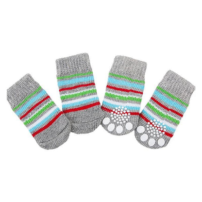 Dog Socks Non-Slip Grip Slip Anti-Slip - Puppy Cat Pet Shoes Slippers M Size - Grey tiger
