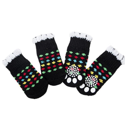 Non Slip Pet Socks for Dogs and Cats Knitted Paw Protector with Grips L Size - Green frog