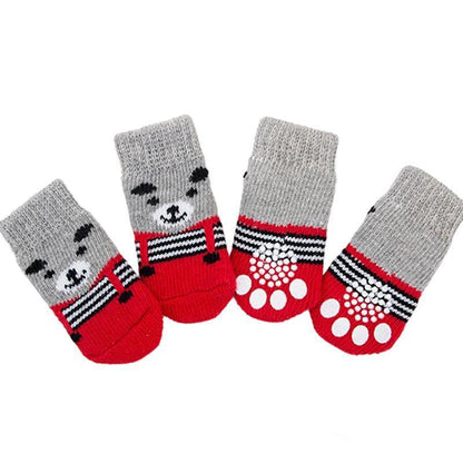 Non Slip Pet Socks for Dogs and Cats Knitted Paw Protector with Grips L Size - Green frog