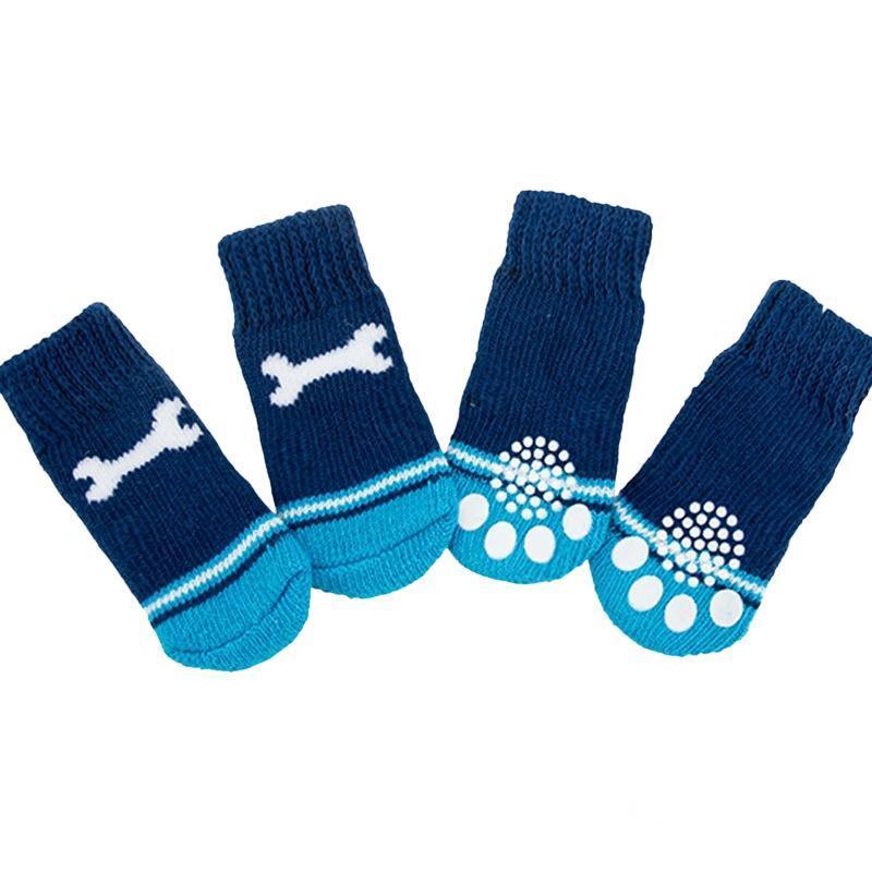 Non Slip Pet Socks for Dogs and Cats Knitted Paw Protector with Grips L Size - Water green ripples