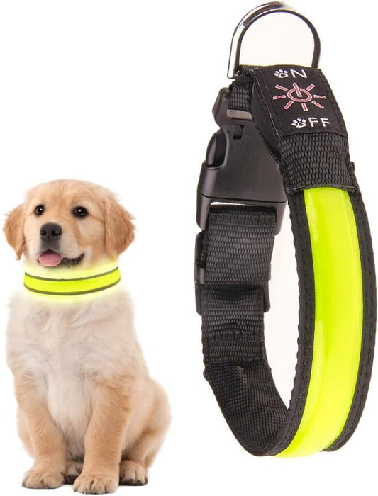 LED Dog Cat Collar USB Rechargeable Nylon Glow Flashing Light Up Safety Puppy - Mega Pet Store