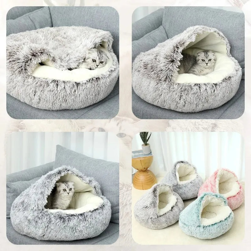 Grey Medium PawfectFriend Cozy Burrowing Cave Pet Bed for Dogs Cats Kitten Plush Warm Soft Sleeping Nest - gray medium