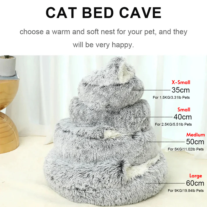 Grey Medium PawfectFriend Cozy Burrowing Cave Pet Bed for Dogs Cats Kitten Plush Warm Soft Sleeping Nest - gray medium