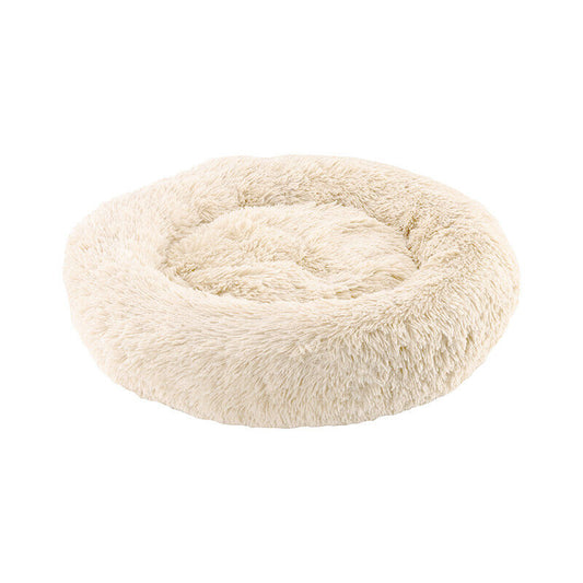 Medium-50cm cream PawfectFriend Dog Pet Cat Calming Bed Plush Beds Large Fluffy Donut Comfy Cushion Puppy Mat - Mega Pet Store