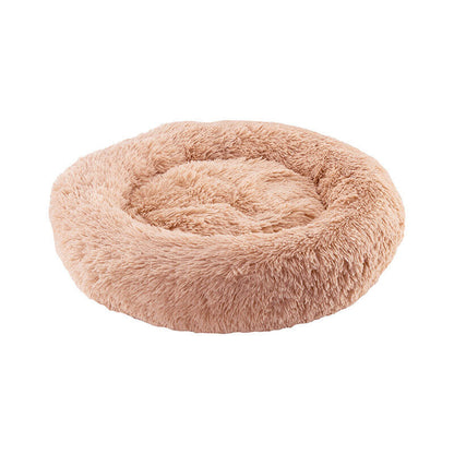 Medium-50cm peach PawfectFriend Dog Pet Cat Calming Bed Plush Beds Large Fluffy Donut Comfy Cushion Puppy Mat