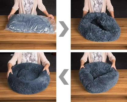 Medium-50cm Dark Gray PawfectFriend Dog Pet Cat Calming Bed Plush Beds Large Fluffy Donut Comfy Cushion Puppy Mat - Mega Pet Store