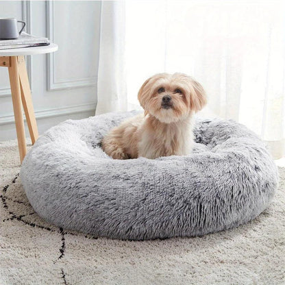 Medium-50cm Dark Gray PawfectFriend Dog Pet Cat Calming Bed Plush Beds Large Fluffy Donut Comfy Cushion Puppy Mat - Mega Pet Store