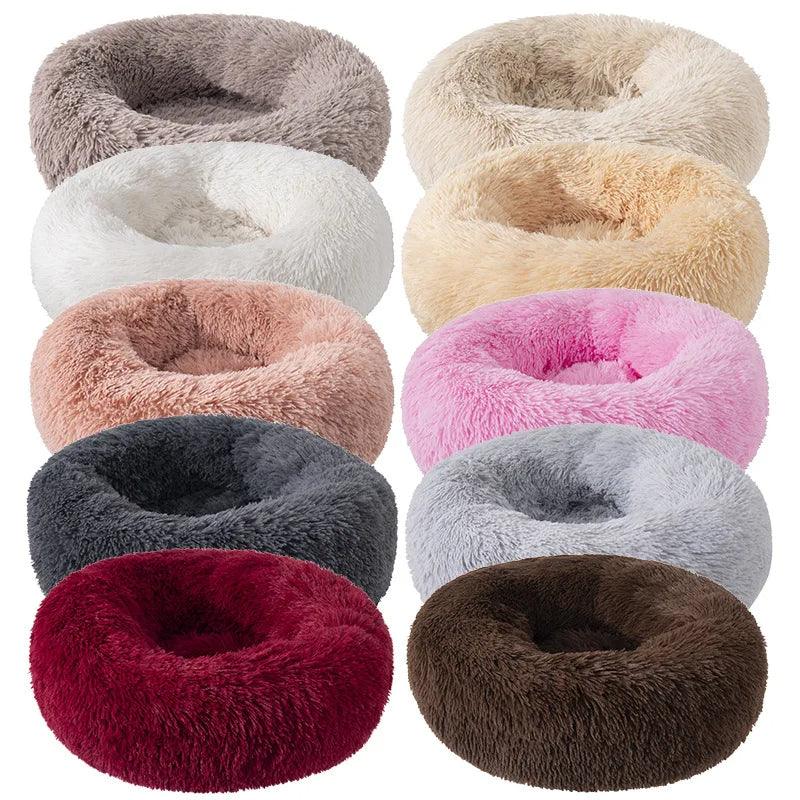 Large-60cm peach PawfectFriend Dog Pet Cat Calming Bed Plush Beds Large Fluffy Donut Comfy Cushion Puppy Mat - Mega Pet Store