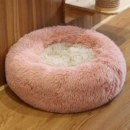 Large-60cm peach PawfectFriend Dog Pet Cat Calming Bed Plush Beds Large Fluffy Donut Comfy Cushion Puppy Mat - Mega Pet Store