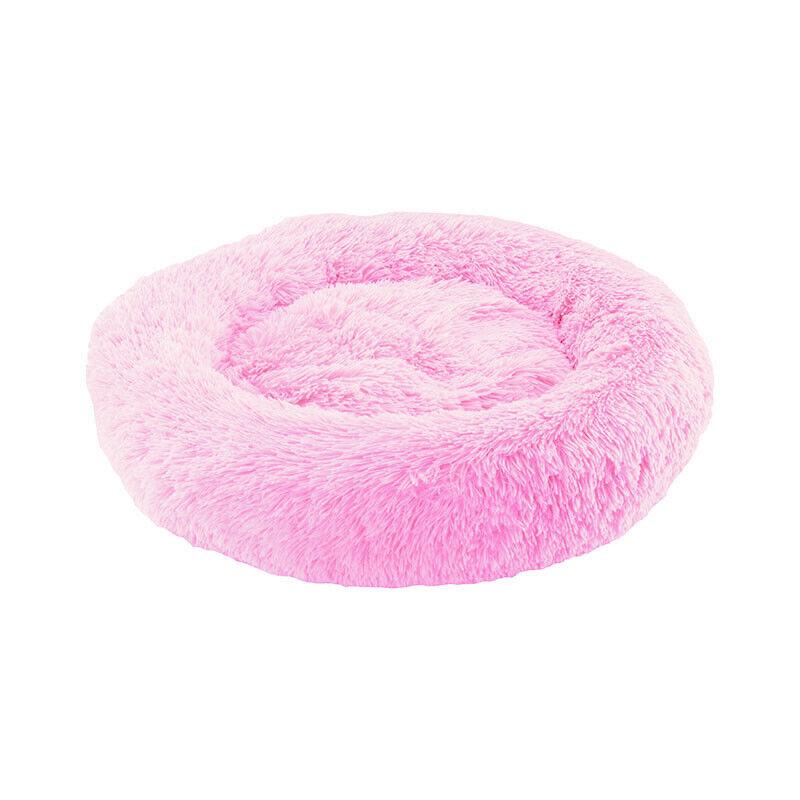 Large-60cm pink PawfectFriend Dog Pet Cat Calming Bed Plush Beds Large Fluffy Donut Comfy Cushion Puppy Mat - Mega Pet Store