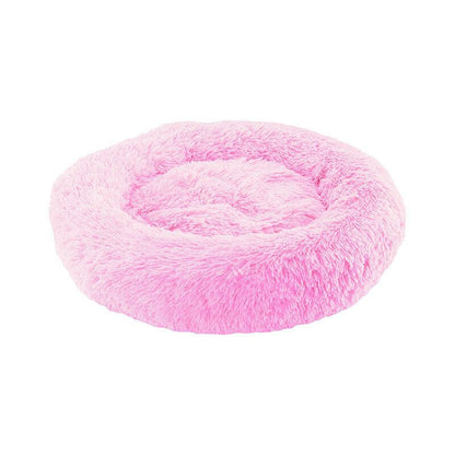 Large-60cm pink PawfectFriend Dog Pet Cat Calming Bed Plush Beds Large Fluffy Donut Comfy Cushion Puppy Mat - Mega Pet Store