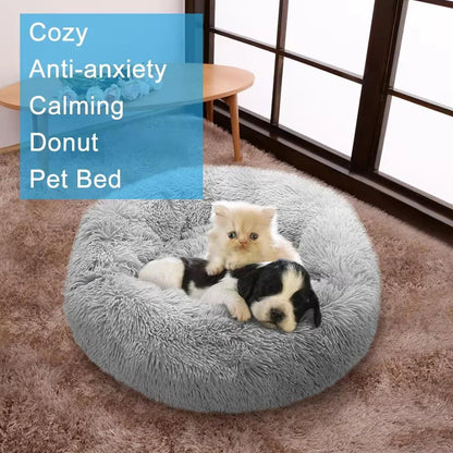 XL-70cm pink PawfectFriend Dog Pet Cat Calming Bed Plush Beds Large Fluffy Donut Comfy Cushion Puppy Mat - Mega Pet Store