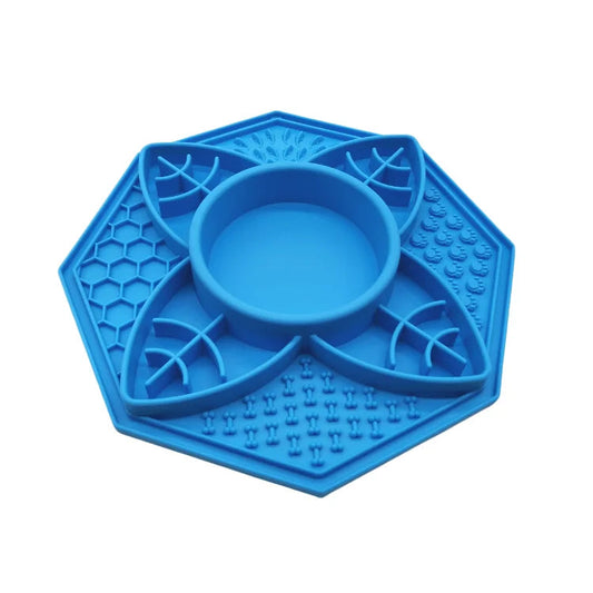 Flower Mandala Slow Feeder Lick Mat Bowl - Blue