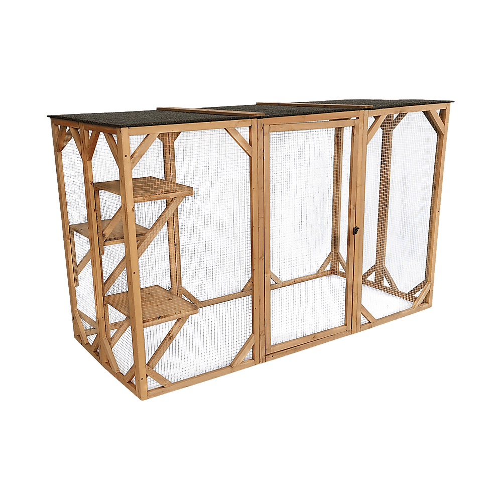 180cm Large Cat Enclosure Wooden Outdoor Cage with 3 Platforms - Mega Pet Store