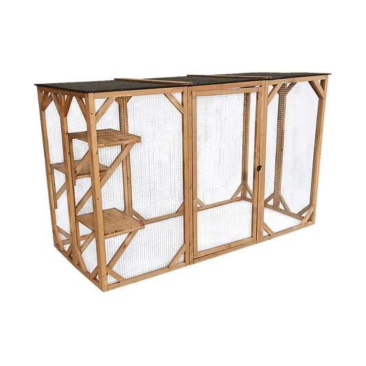 180cm Large Cat Enclosure Wooden Outdoor Cage with 3 Platforms