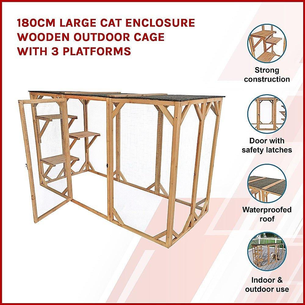 180cm Large Cat Enclosure Wooden Outdoor Cage with 3 Platforms - Mega Pet Store