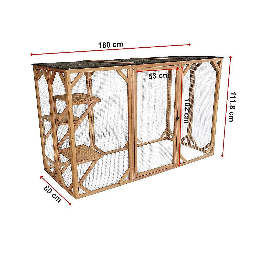 180cm Large Cat Enclosure Wooden Outdoor Cage with 3 Platforms - Mega Pet Store