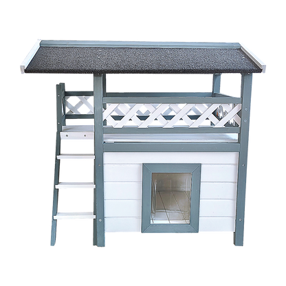 Cat House Weatherproof 2-Story Indoor Outdoor Wooden Shelter Bitumen Roof