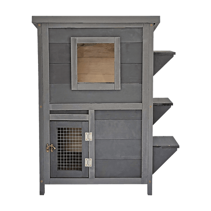 Cat House Weatherproof 2-Story Indoor Outdoor Wooden Shelter Bitumen Roof - Mega Pet Store