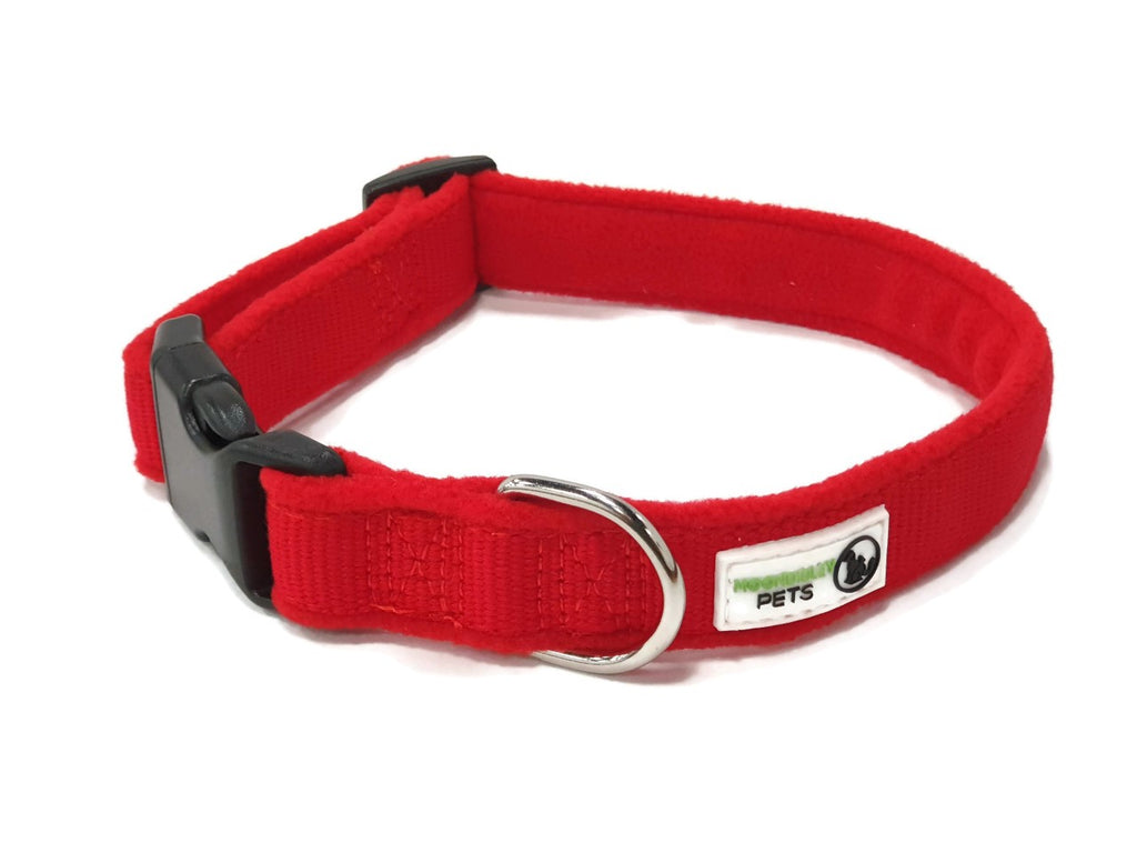 100% Pure Bamboo Fibre w/Fleece Lining Dog Collar Plastic Buckle - Moondidley Pets Large Red