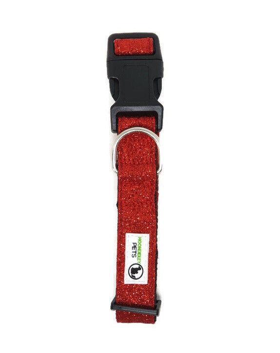 Bling Glitter Overlay Nylon Dog Collar Breakaway Buckle - Moondidley Pets Large Red