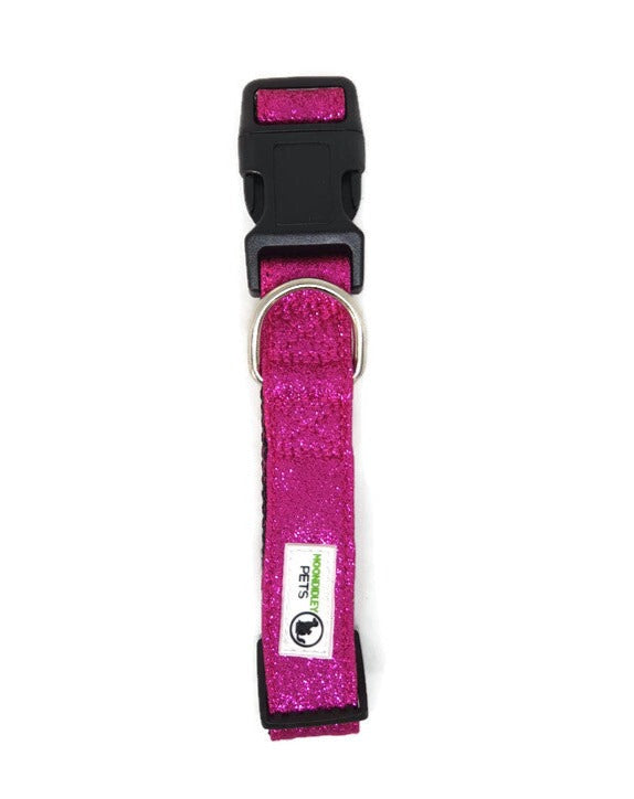 Bling Glitter Overlay Nylon Dog Collar Breakaway Buckle - Moondidley Pets Medium Hot Pink