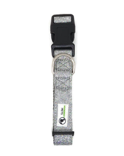 Bling Glitter Overlay Nylon Dog Collar Breakaway Buckle - Moondidley Pets X-Large Silver