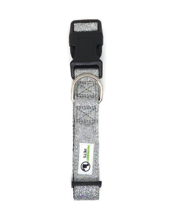 Bling Glitter Overlay Nylon Dog Collar Breakaway Buckle - Moondidley Pets X-Small Silver