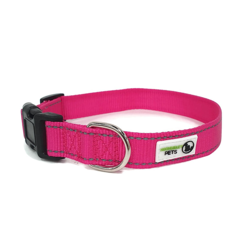 Nylon w/Reflective Stitching Dog Collar Small Pink - Moondidley Pets