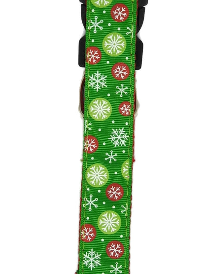 Christmas Dog Collars Adjustable - Moondidley Pets Large Green Snow Flakes