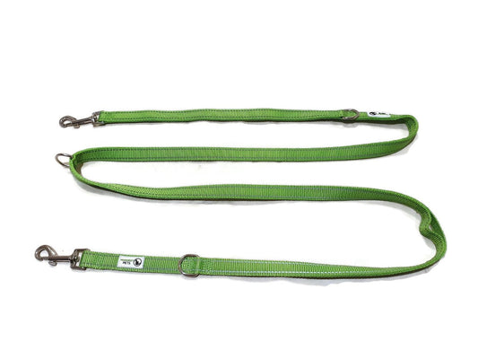 Multi Dog Lead - Nylon w/Reflective Stitching - Double Clip ,Coupler, Waist Belt, Short/Long, Quicktie - Moondidley Pets 20mm Green - Mega Pet Store