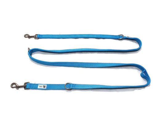 Multi Dog Lead - Nylon w/Reflective Stitching - Double Clip ,Coupler, Waist Belt, Short/Long, Quicktie - Moondidley Pets 20mm Light Blue - Mega Pet Store