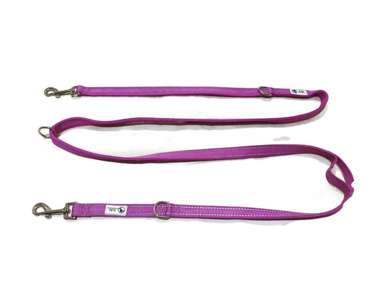 Multi Dog Lead - Nylon w/Reflective Stitching - Double Clip ,Coupler, Waist Belt, Short/Long, Quicktie - Moondidley Pets 20mm Purple - Mega Pet Store