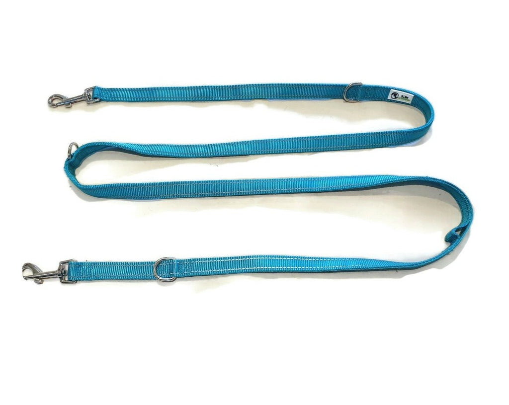 Multi Dog Lead - Nylon w/Reflective Stitching - Double Clip ,Coupler, Waist Belt, Short/Long, Quicktie - Moondidley Pets 20mm Turquoise - Mega Pet Store