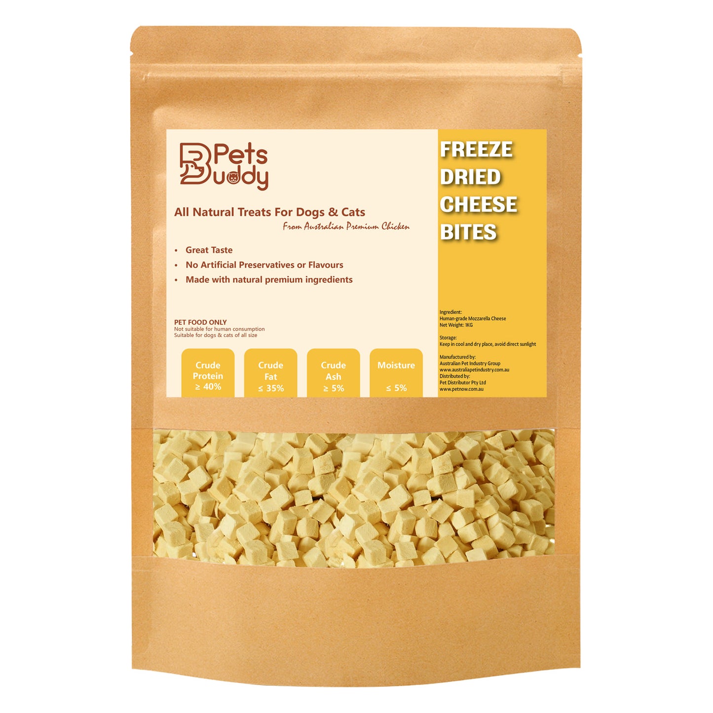 PetsBuddy Freeze Dried Treat Mozzarella Cheese 1kg