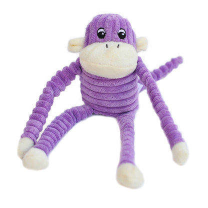 Zippy Paws Spencer the Crinkle Monkey Plush Squeaker Dog Toy- Purple