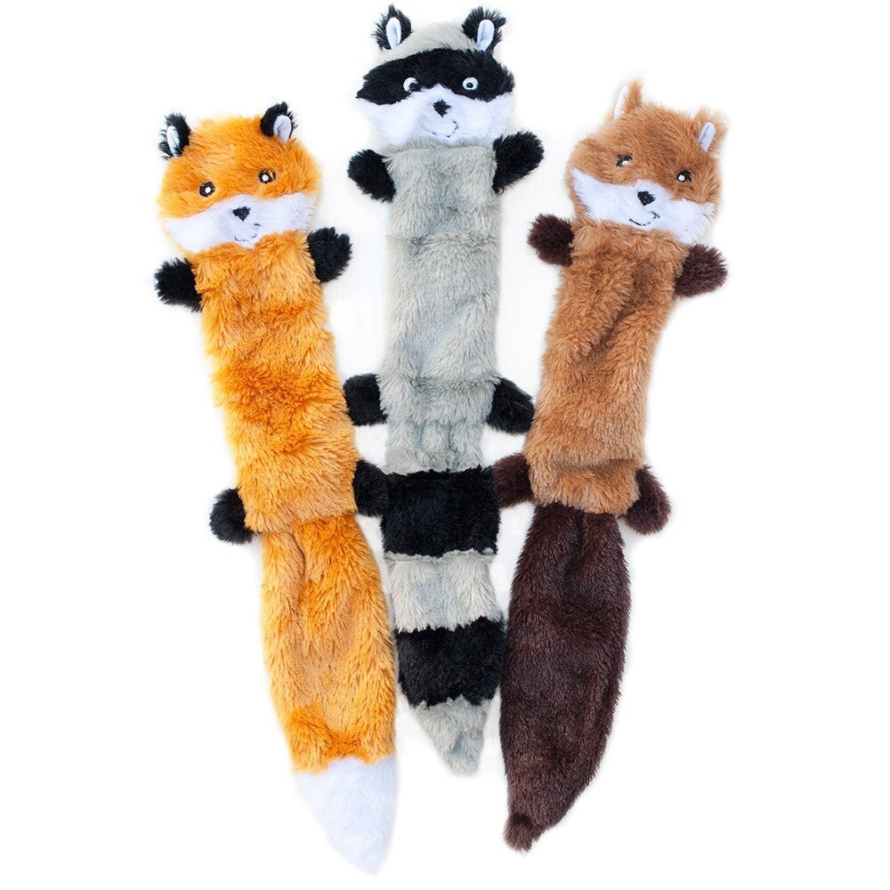 ZippyPaws Skinny Peltz Fox, Raccoon & Squirrel Squeaker Dog Toy- Pack of 3 (Large)