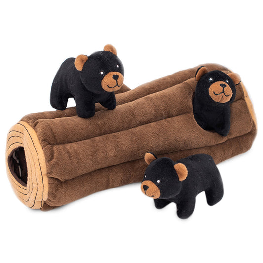 Zippy Paws Burrow Black Bear Log Interactive Dog Toy