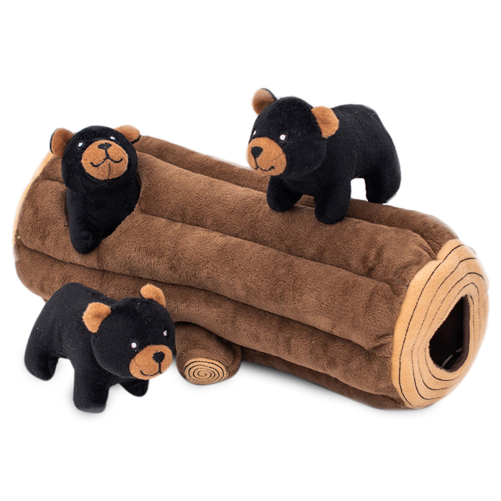 Zippy Paws Burrow Black Bear Log Interactive Dog Toy