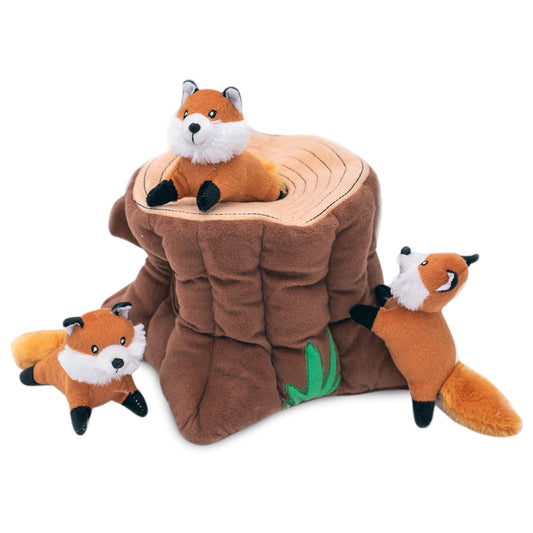 Zippy Paws Burrow Fox Stump Interactive Dog Toy